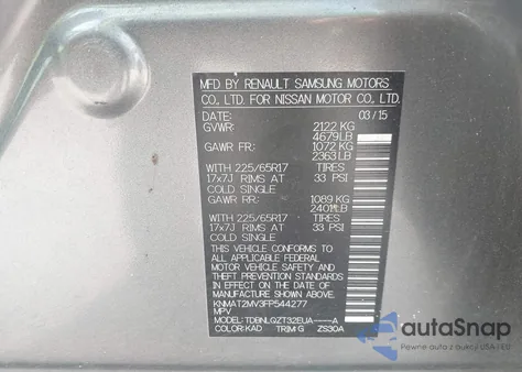 2015 Nissan Rogue Sv из США, поврежденный, VIN KNMAT2MV3FP544277